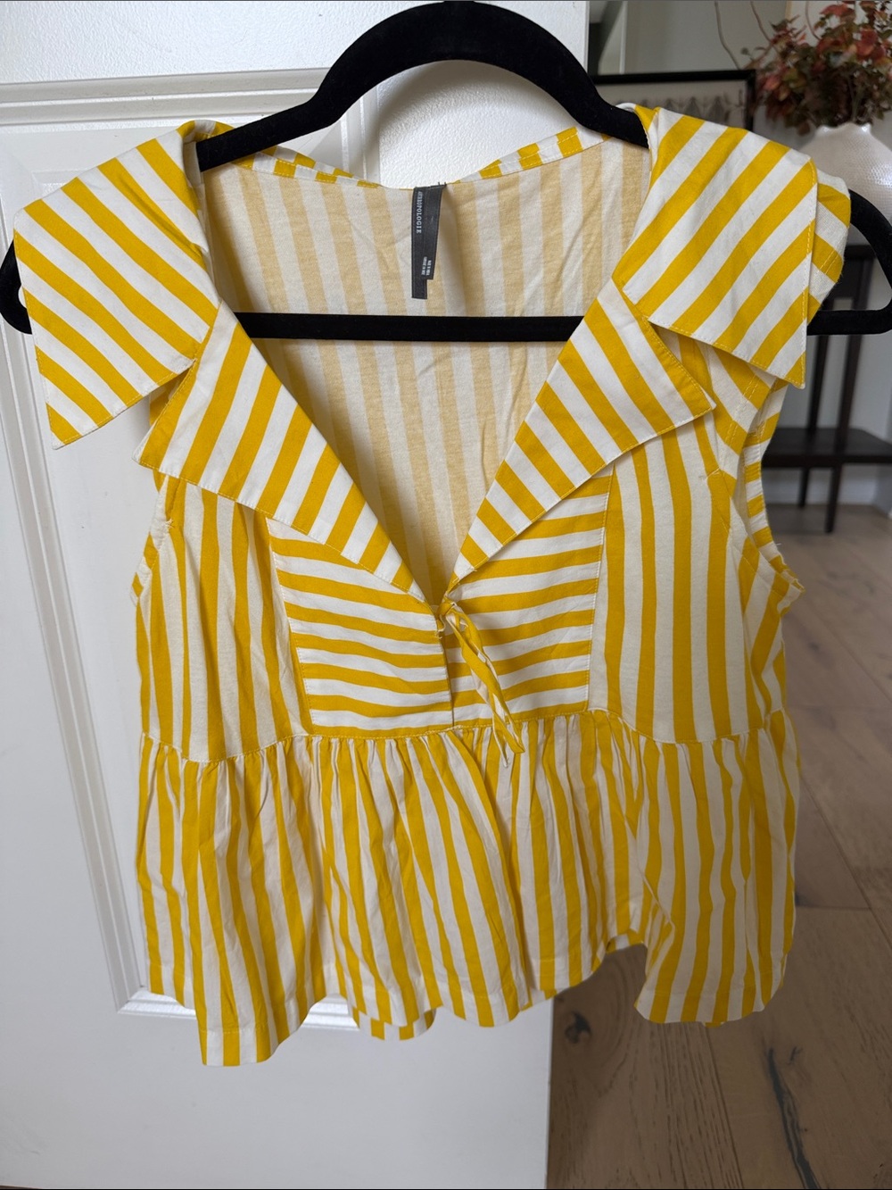 Anthropologie Yellow and White Striped Sleeveless Peplum Tank